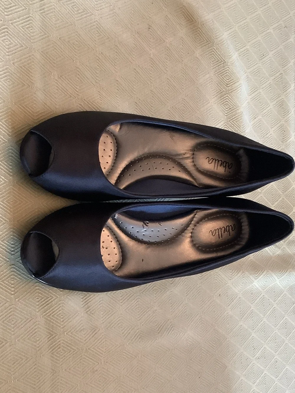 Abella Black (Navy?) Satin Peep-Toe Heels